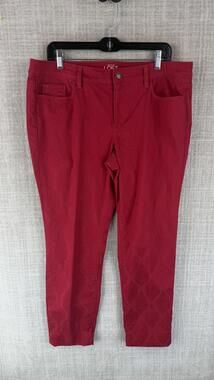 LOFT Pants Womens 14 Red Modern Skinny Floral Stretch Twill Pockets Ankle